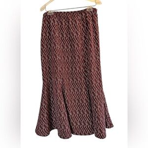 Vintage LESLIE FAY Midi Skirt Size 12P Red Abstract Circle Design Stretch Waist